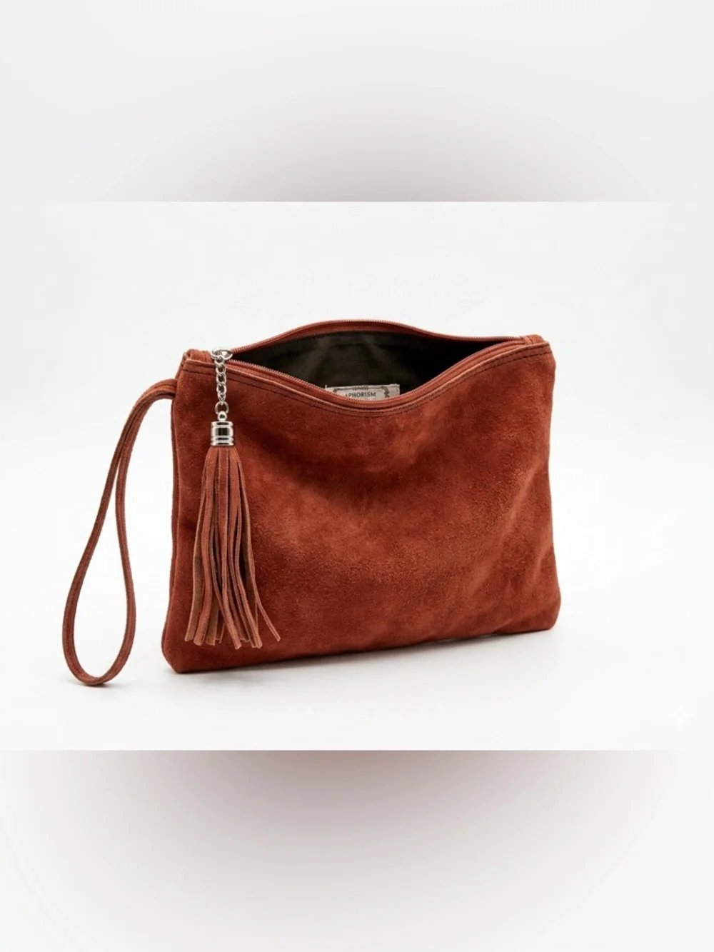 Anthropologie Genuine Leather Suede Foldover Tassel Clutch - Picture 1 of 6